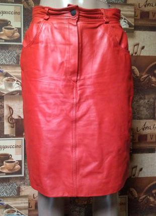 Красная юбка из натуральной кожи винтаж в идеале р. 38