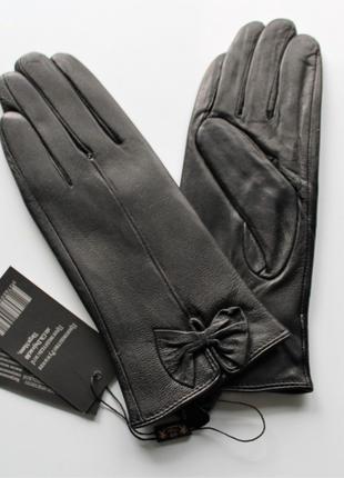 Женские кожаные перчатки "Бантик" черные XS S M