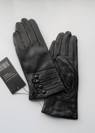 Женские кожаные перчатки подкладка махра black р.XS