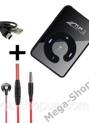 Мини MP3 плеер клипса + вакуумные наушники + USB переходник. М...