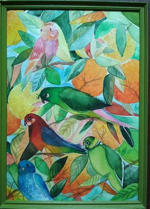 Картина "веселые попугайчики"