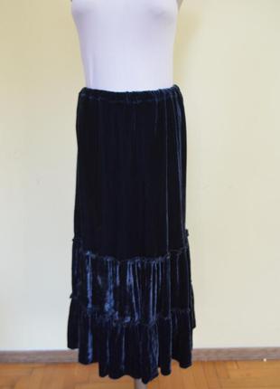 Очень шикарная брендовая бархатная юбка с оборками талия-резин...