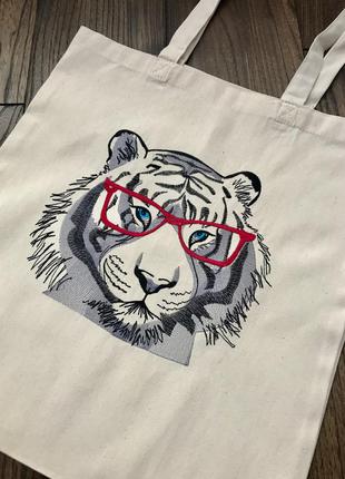 Эко сумка с вышивкой тигр