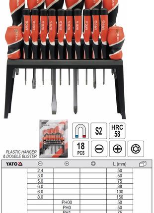 Набор отверток YATO Польша SL/PH/TORX 18 штук YT-25982