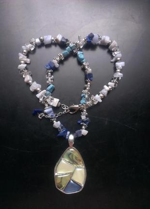 Красивое ожерелье с галиотисом и натуральными камнями, 80е