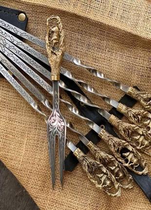 Шампура с бронзовыми ручками и вилкой Дикий кабан