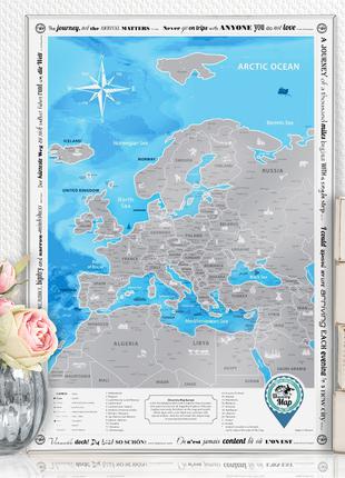 Туристична скретч-карта Європи англійською мовою в тубусі