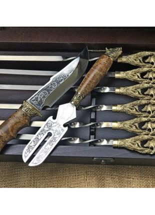 Шампура подарочные в кейсе Кабан с вилкой и ножом