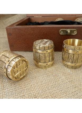 Рюмки бронзовые в деревянной шкатулке "Бочки" подарочный набор