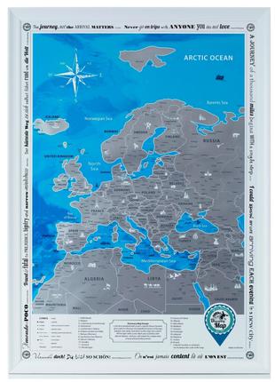 Скретч карта моих путешествий по Европе (англ.язык) в раме