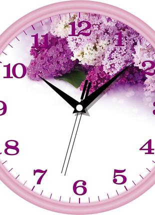 Часы настенные "Ветка сирени" круглые бесшумные фиолетовые белые