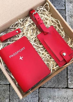 Подарочный набор кожаных аксессуаров Красный 3 предмета