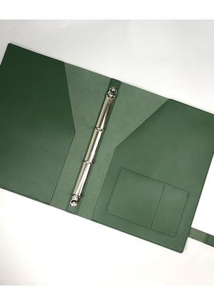 Папка для документів шкіряна з кільцевим механізмом зелена