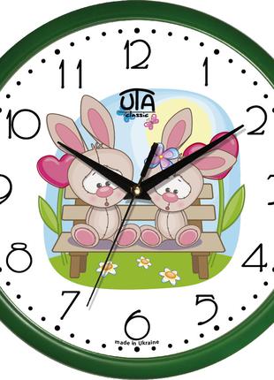 Часы настенные для детской комнаты "Зайчики" зеленые бесшумные...