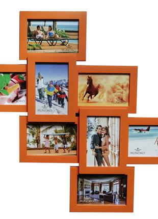 Рамка для фотографий на 8 фото 10 на 15 из дерева оранжевая уз...