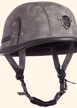 Шлем-каска немецкая кожа PU серая размер L 59-60 см