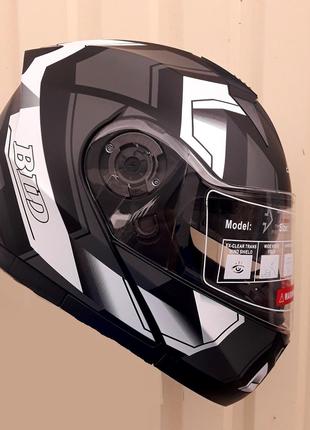 Шлем трансформер модуляр BLD чёрно белый матовый размер S и M