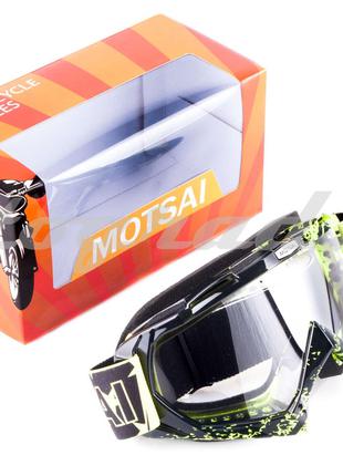 Мото кроссовые очки маска Эндуро чёрно салатовая MOTSAI (mod:A...