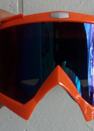 Кроссовые мото очки маска Оранжевые, с затемнённым стеклом