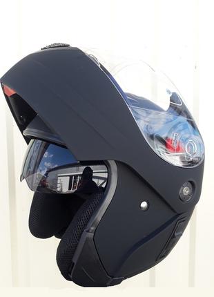 Шлем трансформер модуляр MP2 с двойным визором чёрный матовый