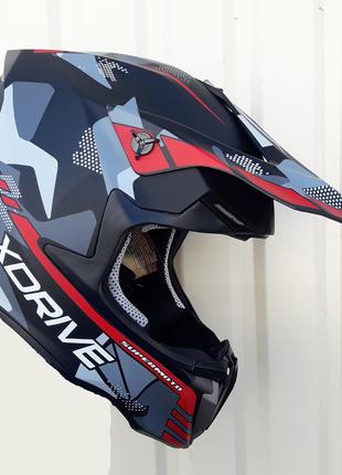 Кроссовый мото шлем эндуро черно красный X-Drive M 57-58 cм