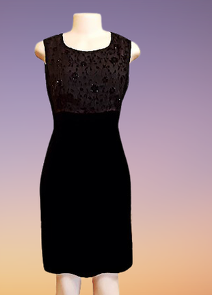 Винтаж велюровое черное вечернее платье с бисером, бренд canda