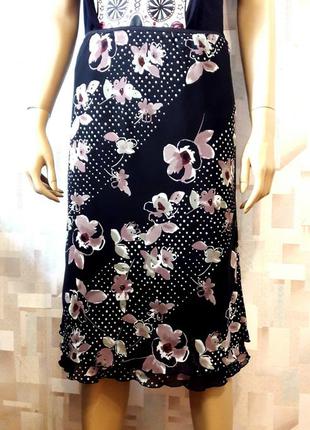 Стильная шифоновая юбка миди в цветы и горох от h&m