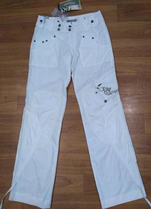 Белые тонкие брюки с накладными карманами kenvelo 100% коттон