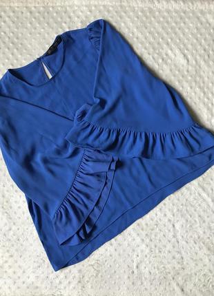 Стильная блуза zara ,блуза с объемными рукавами, синяя блуза