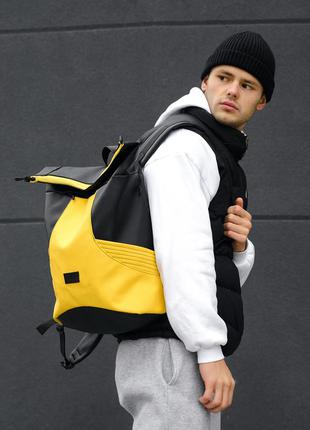 Мужской рюкзак ролл rolltop mqn - чёрный с жёлтым