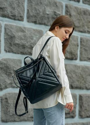 Женский рюкзак-сумка trinity строченный black, для ноутбука