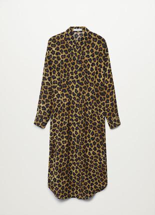 Струящееся платье сукня рубашка миди в леопардовый принт от mango