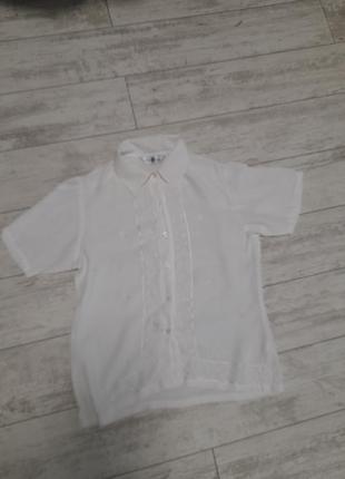 Белая винтажная вискозная блуза с вышивкой