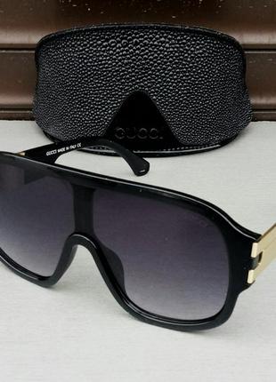 Gucci стильные женские солнцезащитные очки маска черные с град...