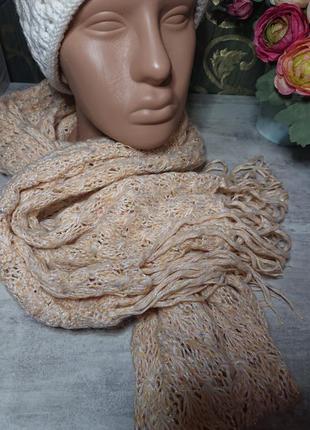 Теплый длинный вязаный зимний шарф люрекс