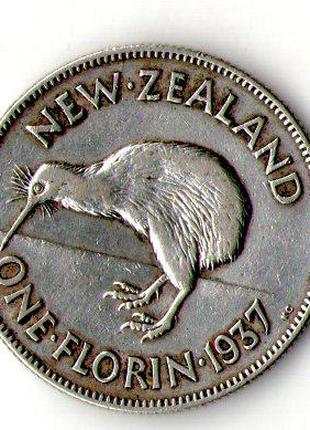 Новая Зеландия 2 шиллинга (флорин), 1937 серебро 11 гр. Король...