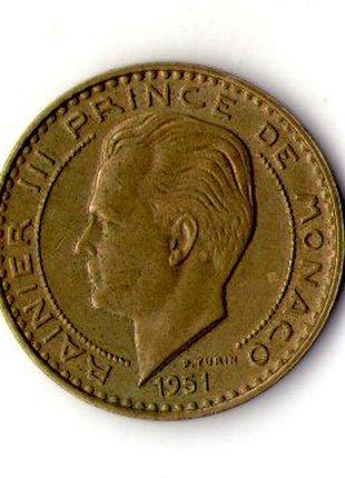 Монако 20 франков 1951 год принц Ренье III №1179