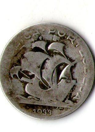 Португалия 5 эскудо 1933 год серебро №920