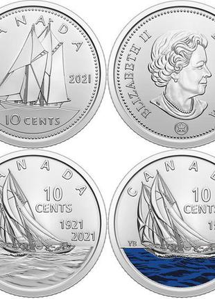 Канада 10 центов, 2021 100 лет шхуне "Bluenose" набор из 3-х м...