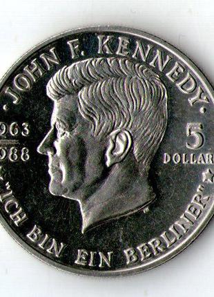 Монета Ниуэ 5 долларов 1988 год Джон Кеннеди Королева Елизавет...