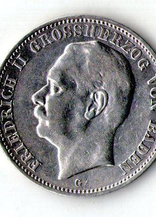 Германская империя БАДЕН 3 марки 1910 год Фридрих II серебро №571