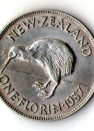 Новая Зеландия 2 шиллинга (флорин), 1937 серебро 11 гр. Король...