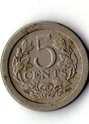 Нидерланды 5 центов, 1907 год Королева Вильгельмина №1160
