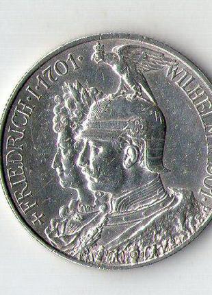 Німецька імперія 2 марки, 1901г. 200 років Пруссії срібло No628