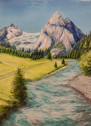Картина маслом гірська річка