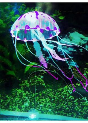Фиолетовая медуза в аквариум силиконовая - диаметр шапки 6-6,5см