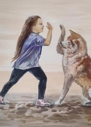Картина в детскую девочка с собакой