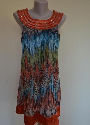 Крутое стильное платье из шифона в принт "перья"