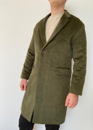 Мужское свободное пальто с отложным воротником - хаки