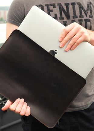 Чохол для MacBook, натуральна Вінтажна шкіра, колір Шоколад